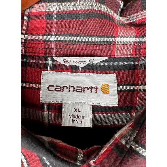 Carhartt Relaxed Fit Long Sleeve Plaid Long Sleeve Shirt Red Black 101756 Men XL - Picture 3 of 6